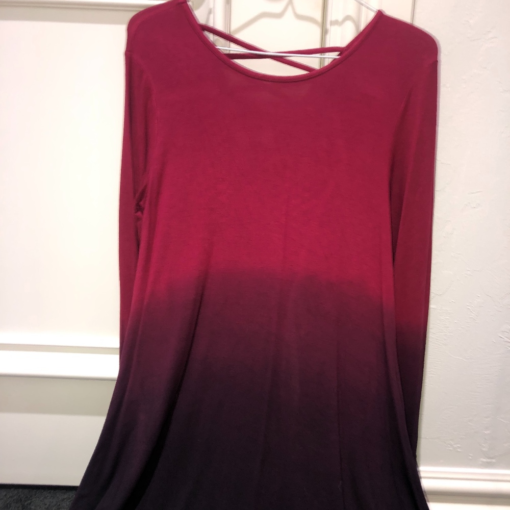 Red fade to Black Long Sleeve Dress